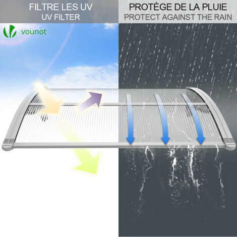 Auvent de porte d'entrée marquise 120x80 cm transparent en Polycarbonate anti-UV