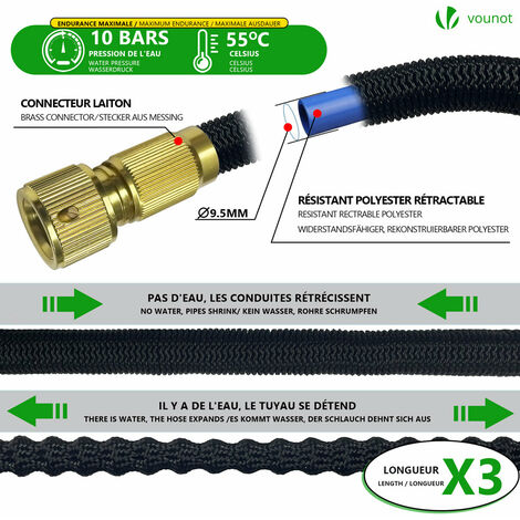 Tuyau D'Arrosage Extensible 15m - Jusqu'à 45m, Pistolet 10 Modes | Avec Sac De Rangement