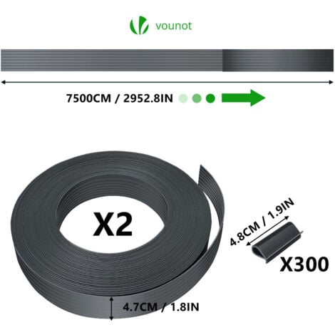Kit de lamelles occultantes PVC brise vue 150m x 4.7cm avec 300 clips Gris