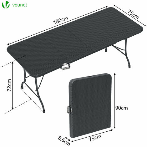 Table Pliante De Jardin 10 Places - 244cm, Résine Et Acier, Pour Extérieur Et Intérieur