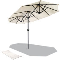 Vounot – Parasol double 300 x 150 cm – Aluminium – Toile polyester 180g/m2 – Protection UV – Ouverture manivelle – Sac de rangement inclus