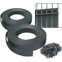 Kit de lamelles occultantes PVC brise vue 150m x 4.7cm avec 300 clips Gris
