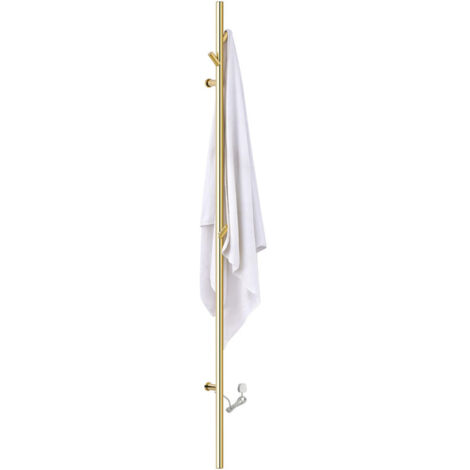 Badheizkörper Elektrisch Gold Handtuchheizkörper Elektrisch 1525×65mm Einstecken Heizkörper Heizung 304 Edelstahl Handtuchwärmer Wandmontage Handtuchtrockner mit 3 Haken