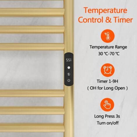 Elektrischer Handtuchwärmer, 60x45 Cm, Gold, 80 W | Mit Timer & Thermostat, IPX4 Wasserdicht – Für Bad, Hotel, Spa (wahlweise Plug-in Oder Festverkabelt)