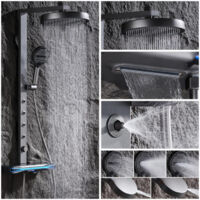 Duschsystem mit Thermostat, Duscharmatur Komplettset 4-Wege Pistolengrau Dusche Set Wandmontiert Regendusche Set mit Wasserfallauslauf, 32cm Duschkopf, 5 Modi Handbrause, 4Rückenspray