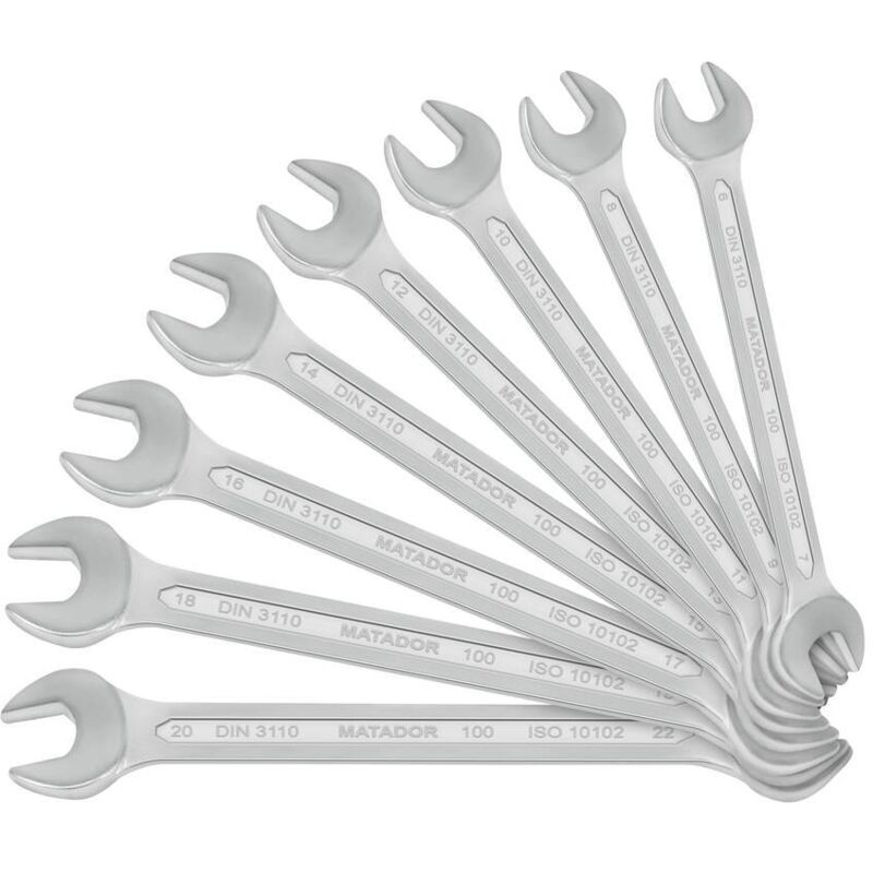 Set 8 Chiavi A Forchetta Doppia In Acciaio Chrome Vanadio - Misure 6-22 Mm Per Meccanica E Fai Da Te
