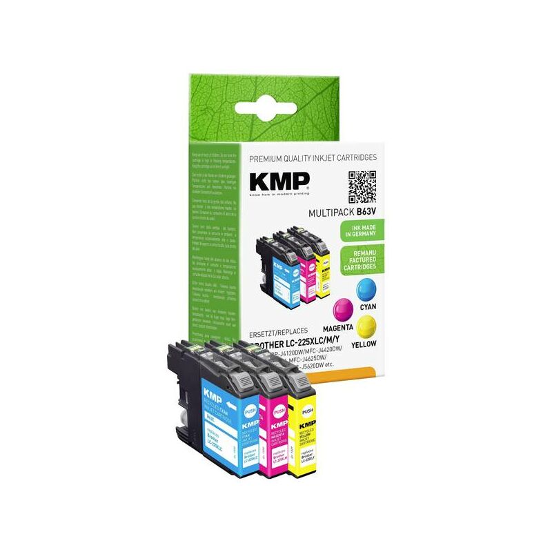 KMP Cartucce combo pack Compatibile sostituisce Brother LC225XLC, LC225XLM,  LC225XLY Conf 3 pz Ciano, Magenta, Giallo