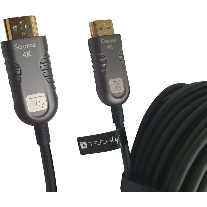 TECHLY Cavo Ottico Attivo HDMI&trade 2.0 AOC 4K 18Gbps HDMI&trade A/A M/M  30m Nero 30 m