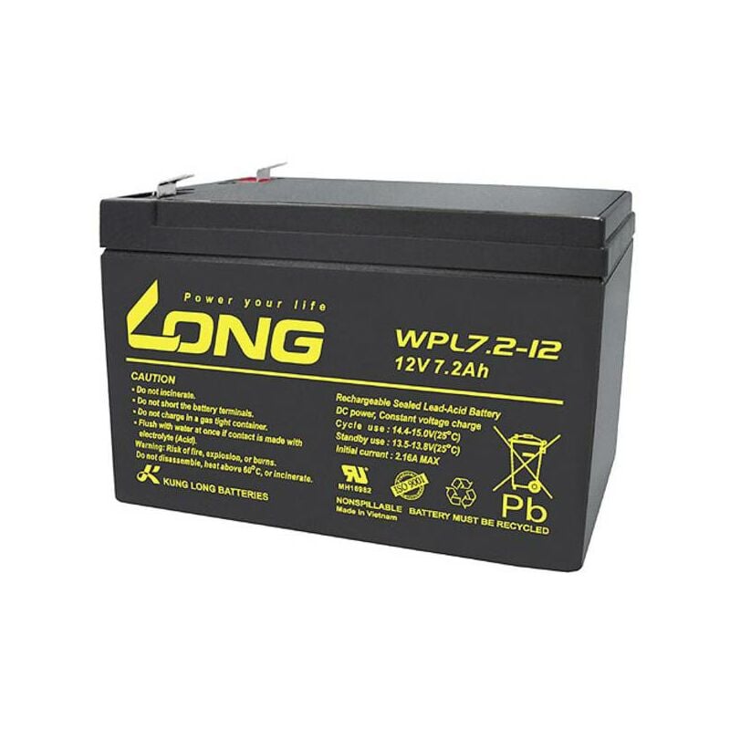 Long WPL7.2-12 WPL7.2-12 Batteria al piombo 12 V 7.2 Ah Piombo-AGM (L x A x  P) 151 x 102 x 65 mm Spina piatta 6,35 mm