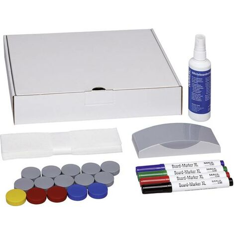 Maul Kit accessori lavagna bianca Whiteboard 6385909 scatola con 4  marcatori, cancellino, detergente, 15 magneti tondi