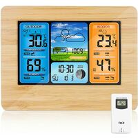 Station Météo sans Fil Station Météo à Prévision Numérique des Couleurs avec Alerte et Température/Humidité/Baromètre/Alarme/Horloge Lunaire/Météo avec Capteur Extérieur