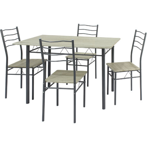 Set Esstisch und 4 Stühle Lima Eiche/Grau. Tisch 110 cm x 70 cm x 76 cm. Metallstruktur