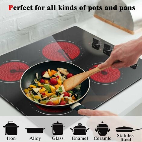 Noxton Ceramic Cooktop, Built-In 4 Burners Electric Stove Electric Cooker Hob with Touch Control Child Lock Timer Easy to Clean with Hard Wire 6000W