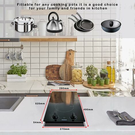 Karinear Induction Hob, 30CM 2 Zones Electric Hob with Plug, Auto Shut off,  Residual Heat Indicator