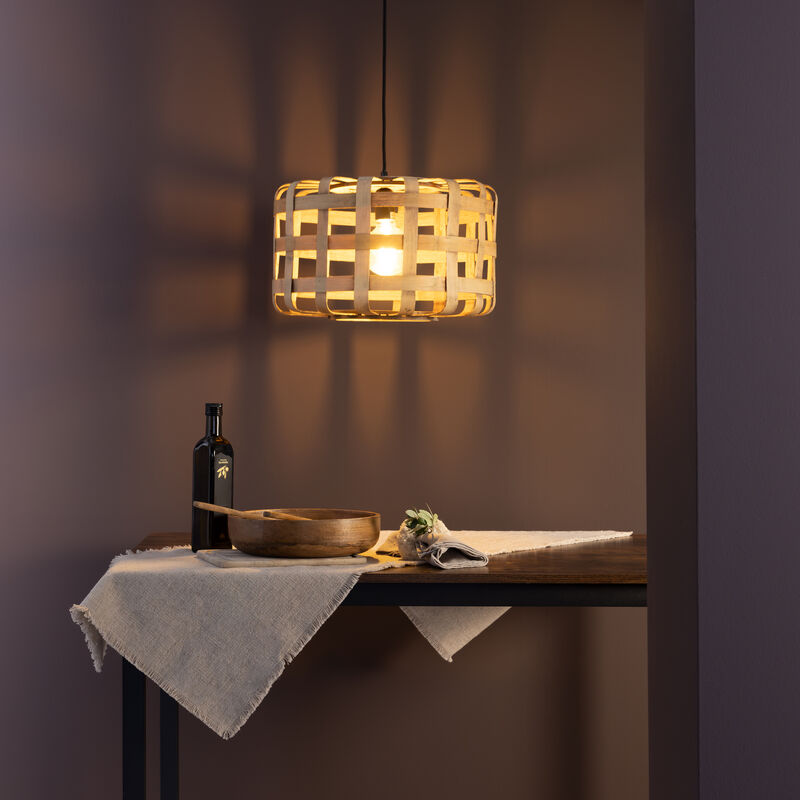 Brilliant Lampe Woodline 1x bambus Glas/Metall Pendelleuchte A60, W 60 E27, 1flg 42cm braun