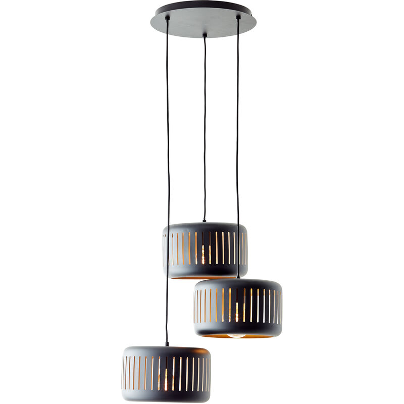 Brilliant Lampe Tyas Pendelleuchte 3flg Rondell schwarz/gold Metall/Bambus schwarz  3x A60, E27, 60 W