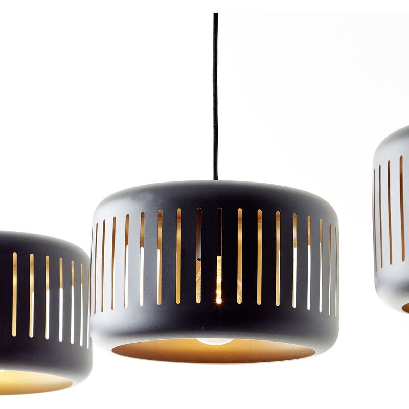 Brilliant Lampe Tyas Pendelleuchte 3flg schwarz/gold Metall/Holz schwarz 3x  A60, E27, 60 W