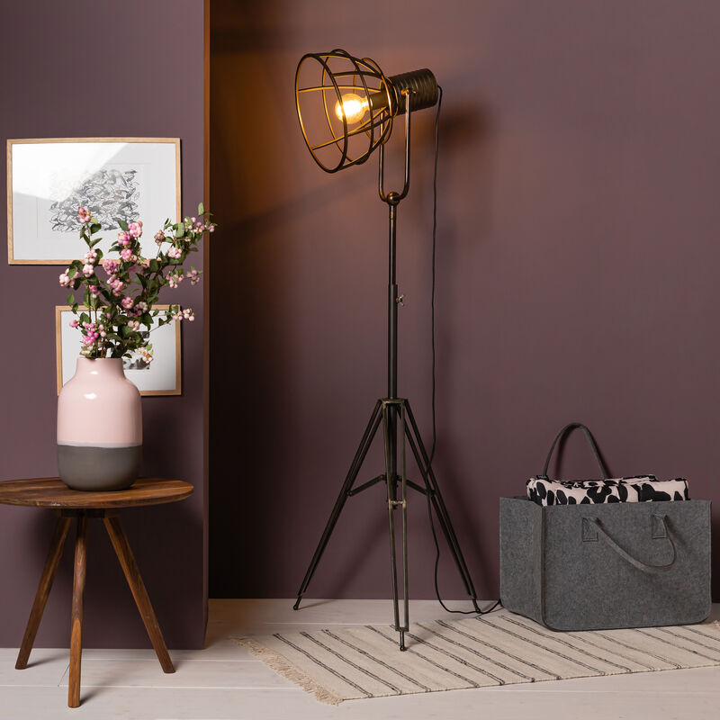 Brilliant Lampe Reece Standleuchte dreibeinig schwarz stahl Metall/Holz schwarz  1x A60, E27, 40 W | Standleuchten