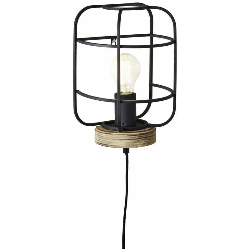 korund, antik Metall/Holz, enthalten) Gwen 1x Lampe, E27, (nicht BRILLIANT A60, Wandleuchte holz/schwarz 52W,Normallampen