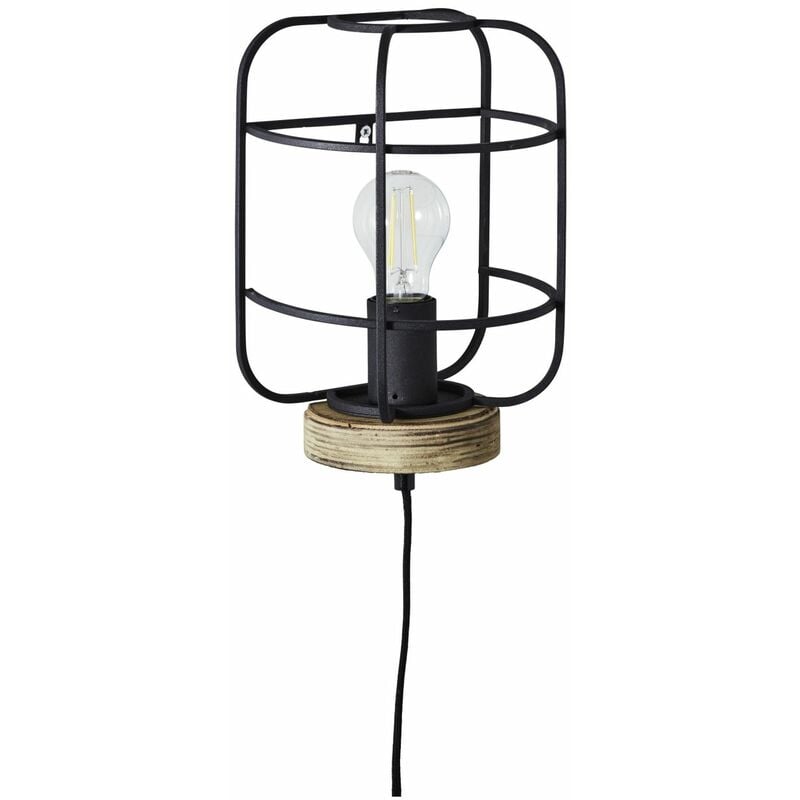 BRILLIANT Lampe, Gwen Wandleuchte antik holz/schwarz korund, Metall/Holz,  1x A60, E27, 52W,Normallampen (nicht enthalten)