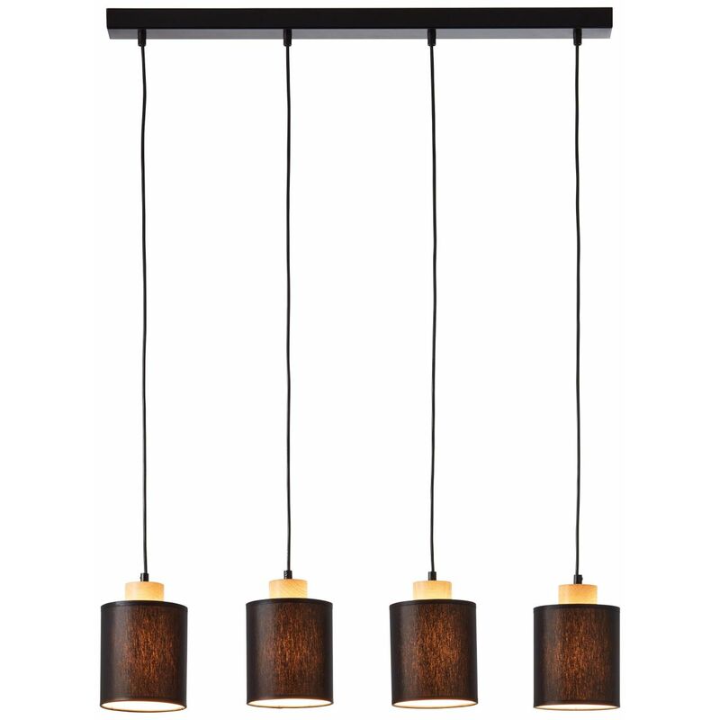 BRILLIANT Lampe, Vonnie Pendelleuchte 4flg schwarz/holzfarbend, Metall/Holz/ Textil, 4x A60, E27, 25W,Normallampen (nicht enthalten)