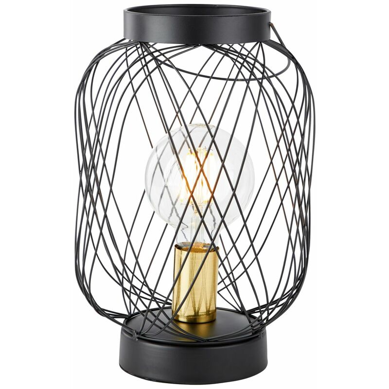 BRILLIANT Lampe Brogan Tischleuchte schwarz/messing gebürstet 1x A60, E27,  60W, geeignet für Normallampen (nicht enthalten) Für LED-Leuchtmittel  geeignet