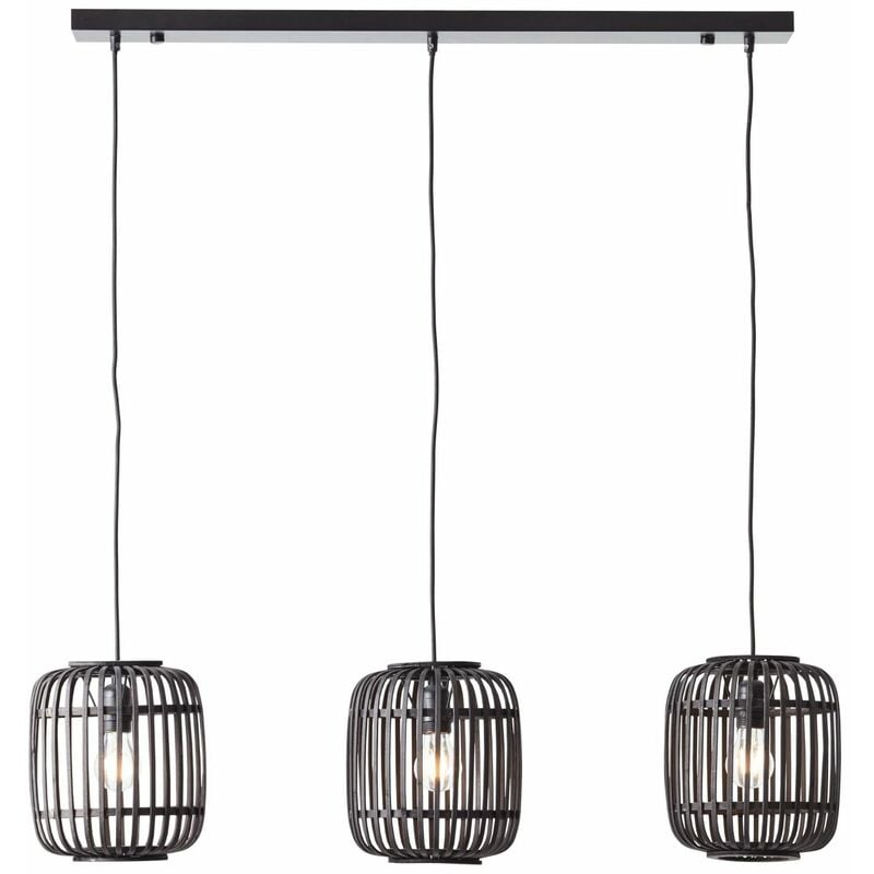 Lampe, enthalten) Woodrow Pendelleuchte, 3-flammig holz (nicht A60, E27, 60W,Normallampen Metall/Bambus, dunkel/schwarz, BRILLIANT 3x
