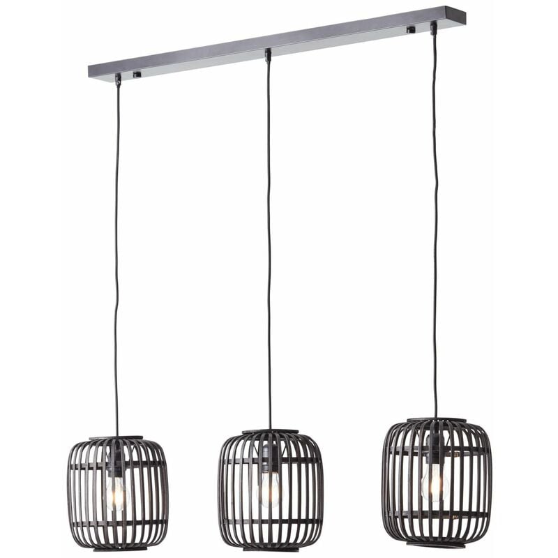BRILLIANT Lampe, Woodrow holz E27, dunkel/schwarz, A60, 3-flammig Metall/Bambus, (nicht Pendelleuchte, 60W,Normallampen 3x enthalten)