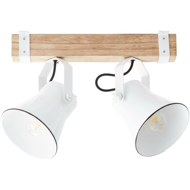 BRILLIANT Lampe Plow 2flg geeignet schwenkbar A60, Köpfe weiß/holz E27, Normallampen für Spotbalken hell enthalten) (nicht 2x 10W