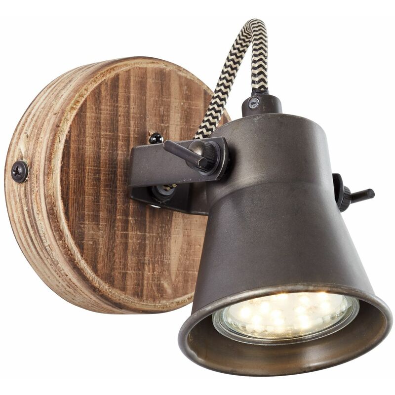 BRILLIANT Lampe Seed Wandspot schwarz stahl/holz hell 1x PAR51, GU10, 5W,  geeignet für Reflektorlampen (nicht enthalten) Köpfe schwenkbar