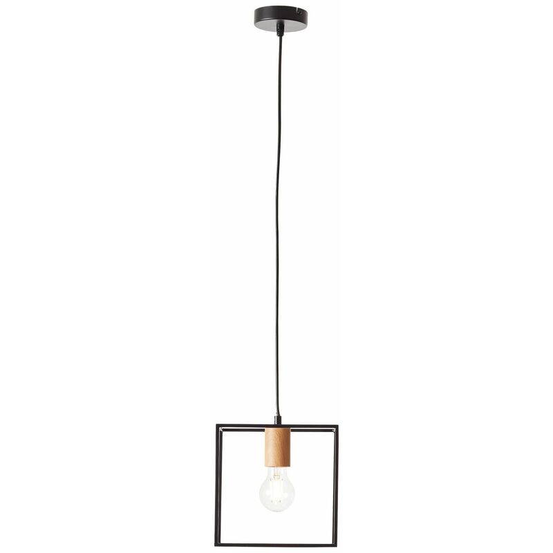 BRILLIANT Lampe, Arica Pendelleuchte 20x20cm schwarz/holzfarbend, 1x A60,  E27, 60W, Kabel kürzbar / in der Höhe einstellbar | Pendelleuchten