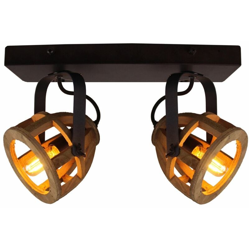 BRILLIANT Lampe geeignet schwarz/natur D45, Spotbalken 2flg. Köpfe LED-Leuchtmittel für Wood E14, Tropfenlampen Matrix geeignet 40W, enthalten 2x nicht schwenkbar Für