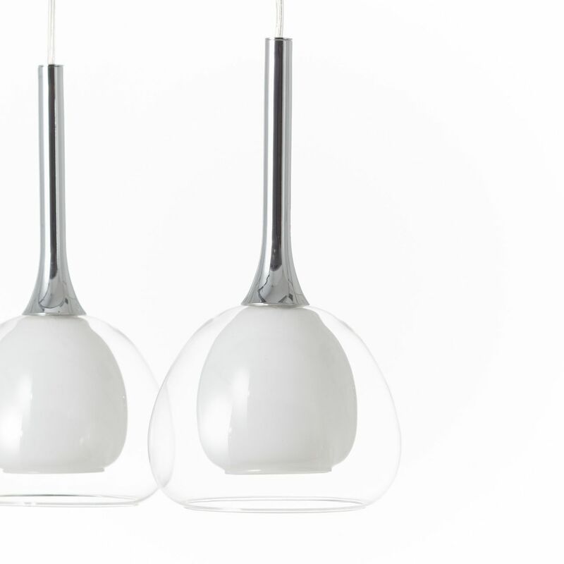 BRILLIANT Lampe Hadan Pendelleuchte 3flg chrom/weiß-transparent 3x D45, E14,  40W, geeignet für Tropfenlampen (nicht enthalten) In der Höhe einstellbar /  Kabel kürzbar