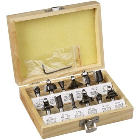 kwb Oberfräser-Set, 12-teilig, (V-Nutfräser, Hohlkehlfräser u.v.m.) Hartmetall-bestückt, Anlaufkugellager inkl. Sechskant-Schlüssel und,Holz-Koffer
