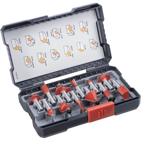kwb 12-teiliger Oberfräser Satz m. 8-mm Schaft, Hartmetall HM, div. Holz-Fräser im Set, extra scharf