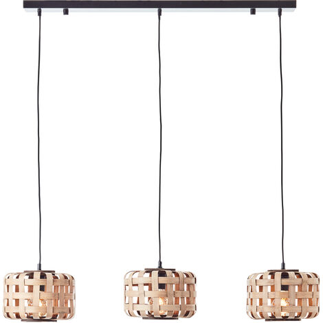 Lampe Woodline 3x bambus A60, Pendelleuchte 3flg Brilliant Metall/Glas 60 W E27, braun