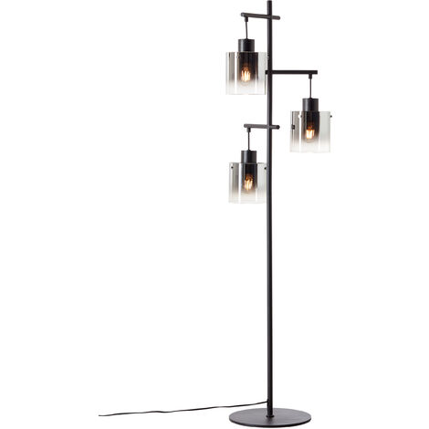Brilliant Lampe Simonis Standleuchte 3flg schwarz/rauchglas Aluminium/Metall A60, 3x E27, 52 schwarz W