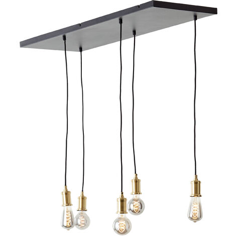 Brilliant Lampe Darcia Pendelleuchte 5flg schwarz Metall/Holz schwarz 5x A60,  E27, 60 W | Pendelleuchten
