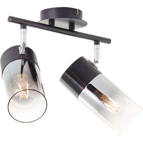 Brilliant Lampe Alia Spotbalken 2-flammig Holz/Metall W schwarz A60, E27, schwarz/rauchglas 2x 40