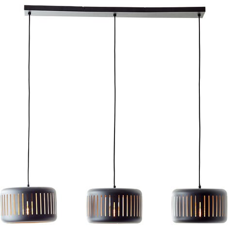 Brilliant Lampe Tyas Pendelleuchte E27, 3x Metall/Holz 3flg A60, 60 schwarz schwarz/gold W