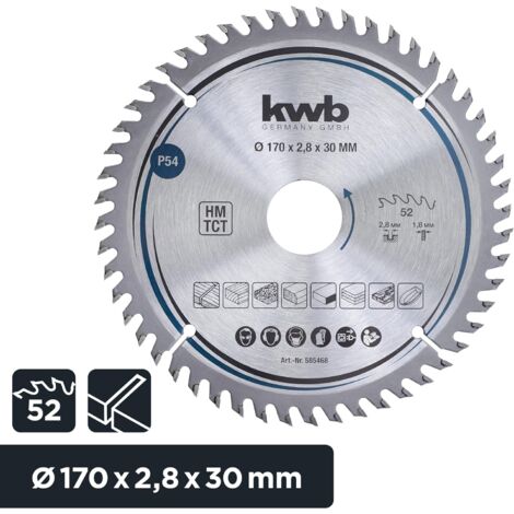 kwb Kreissägeblatt 170 x 30 mm, sehr feiner Schnitt, Sägeblatt geeignet für Arbeitsplatten, Holz und beschichtete Platten