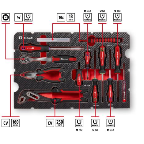 Original Einhell E-CASE 80-tlg. Werkzeugkoffer (Werkzeug-Set im robusten, stapelbaren Kunststoffkoffer als ideale Grundausstattung für den Haushalt, die Werkstatt oder unterwegs)