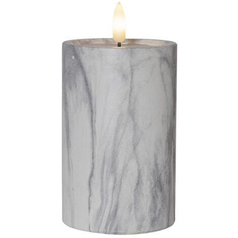 LED Blockkerze ,Flamme Marble', Batterie, Timer, Beton, Marmor-Optik, 15cm (1/4)