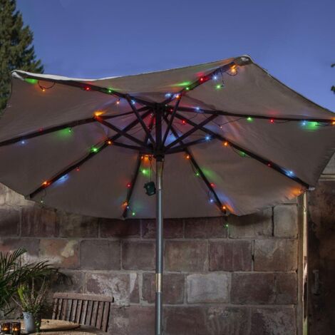 Outdoor-Lichterkette ,Akku' mit Batterie + Timer, 8 Stränge, 64 Mini LEDs in bunt, wetterfest, 270x140cm (1/5)