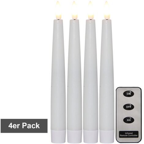 LED Stabkerzen, Flamme Slim' in Weiß, 4er Set, Batterie, Timer, Fernbedienung, flackernd, warmweiß, H 20cm (1/5)