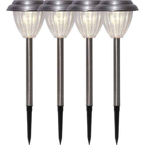 Solar-Wegeleuchte ,Palma aus Edelstahl, 4er Set Pollerleuchten, Lichtsensor, warmweiß, H 28cm