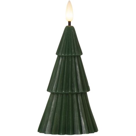 Echtwachskerze ,Flamme Grany', Tannenbaum, Batterien + Timer, grün, warmweißes Licht, 15cm (1/4)
