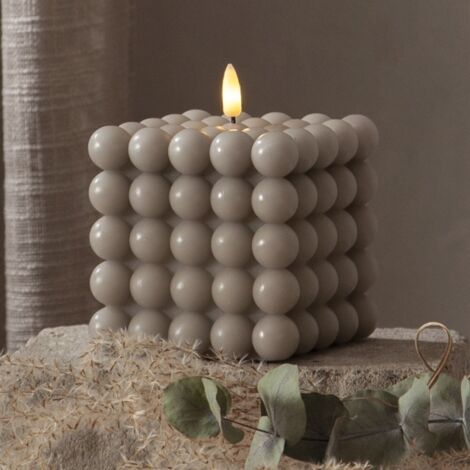 Bubble Kerze Dot Echtwachs hellgrau warmweißes LED Licht 10x125cm