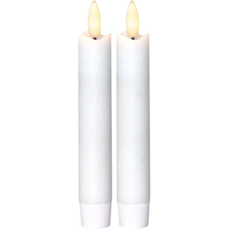 LED Stabkerzen, Flamme' in Weiß, 2er Set, kurz, Batterie, Timer, flackernd, warmweiß, H 15cm
