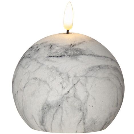 Beton-Kerze ,Flamme Marble' in Marmor-Optik, Batterie + Timer, kugelförmig, warmweiß, H 12cm (1/4)